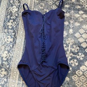 Mirella S navy lace up leotard
